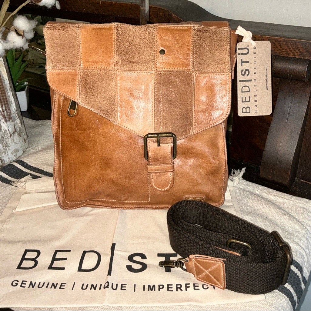 Nwt Bed Stu Leather Venice Beach Ii Patchwork Crossbody Bag Tan Mr Msrp $295